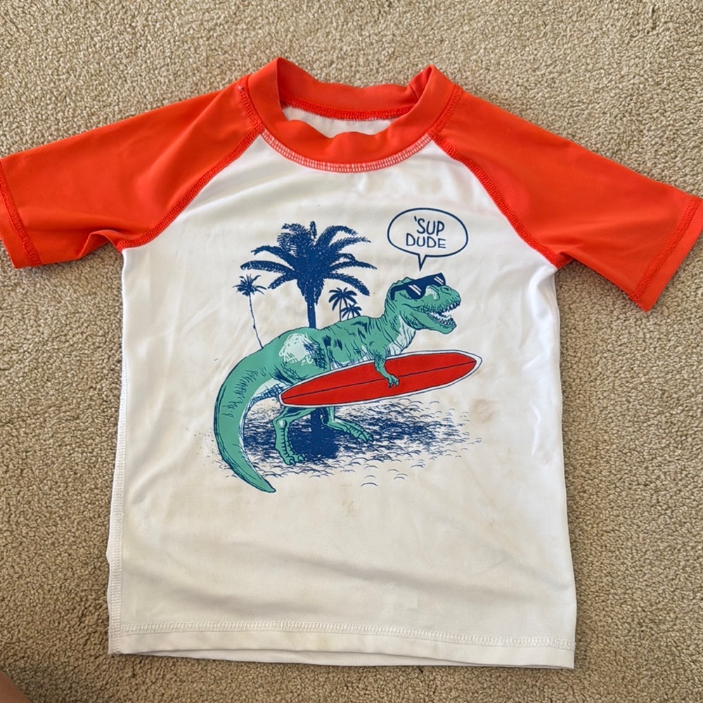 Place Orange and White Rashguard Swim Top